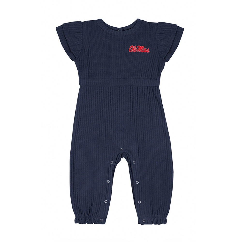 Colosseum Ole Miss Rebels Navy Waffle Knit Flutter Sleeve Romper 9-12 Months